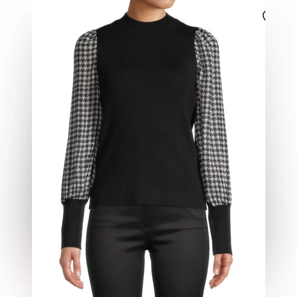 Design History Printed Houndstooth Chiffon Long Sleeve Sweater Women’s‎ Size - Picture 12 of 12